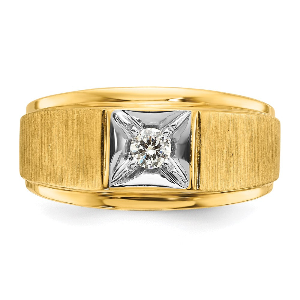 10K Two-Tone Ibgoodman Men'S Polished And Satin Diamond Complete Ring