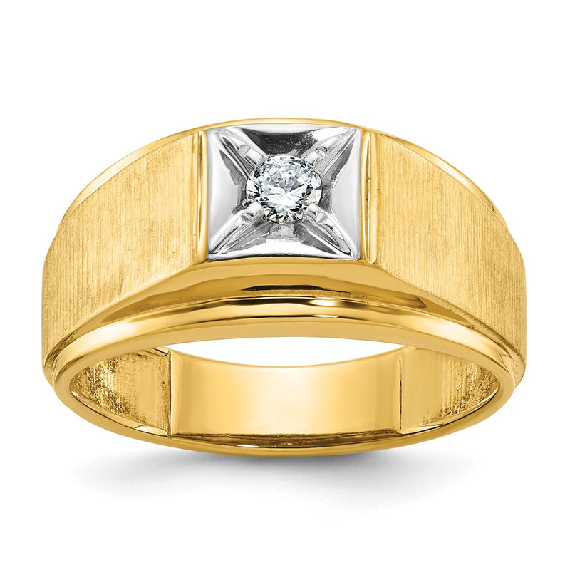 10K Two-Tone Ibgoodman Men'S Polished And Satin Diamond Complete Ring