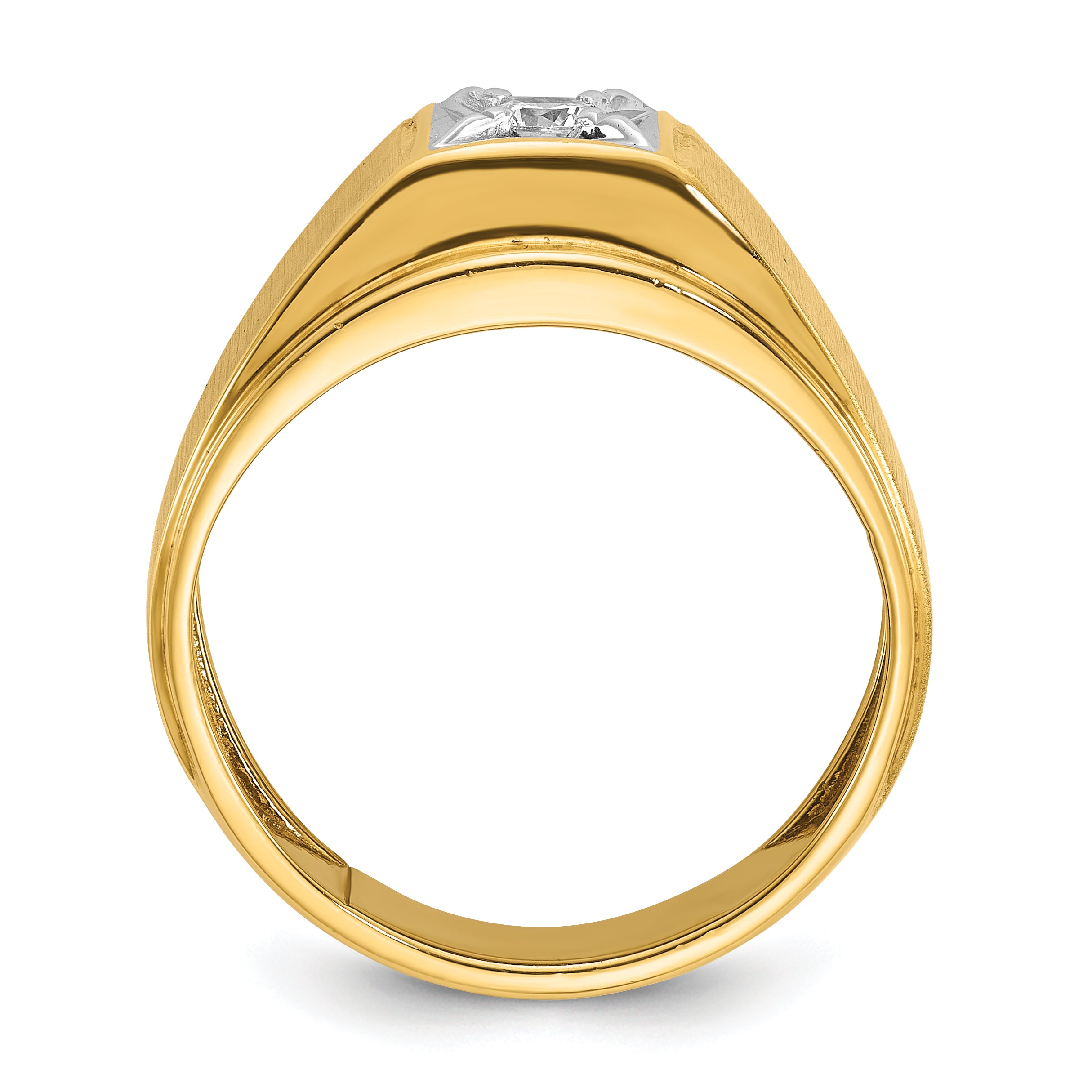 14k Two-tone Gold Men's Polished and Satin 1/6 carat Diamond Complete Ring