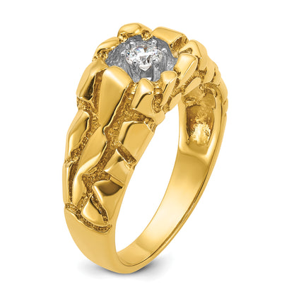 14k Yellow Gold Men's 1/6 carat Diamond Nugget Complete Ring