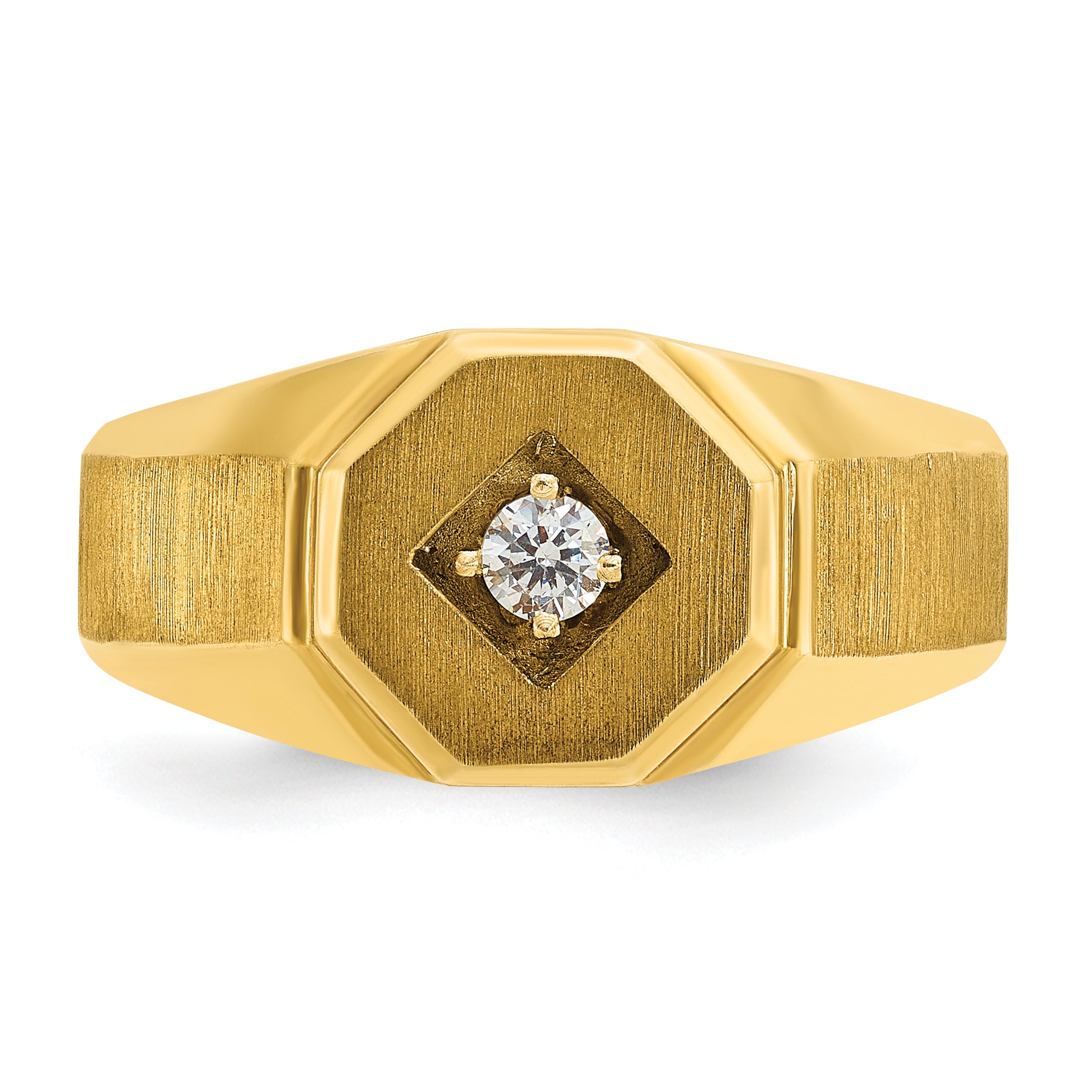 14k Yellow Gold Men's Polished and Satin 1/10 carat Diamond Complete Ring