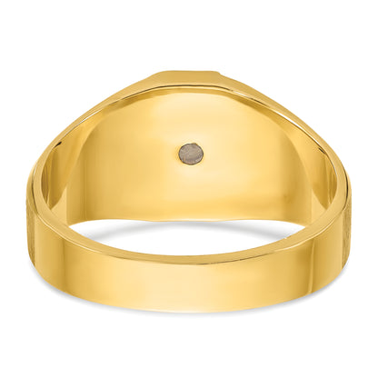 14k Yellow Gold Men's Polished and Satin 1/10 carat Diamond Complete Ring