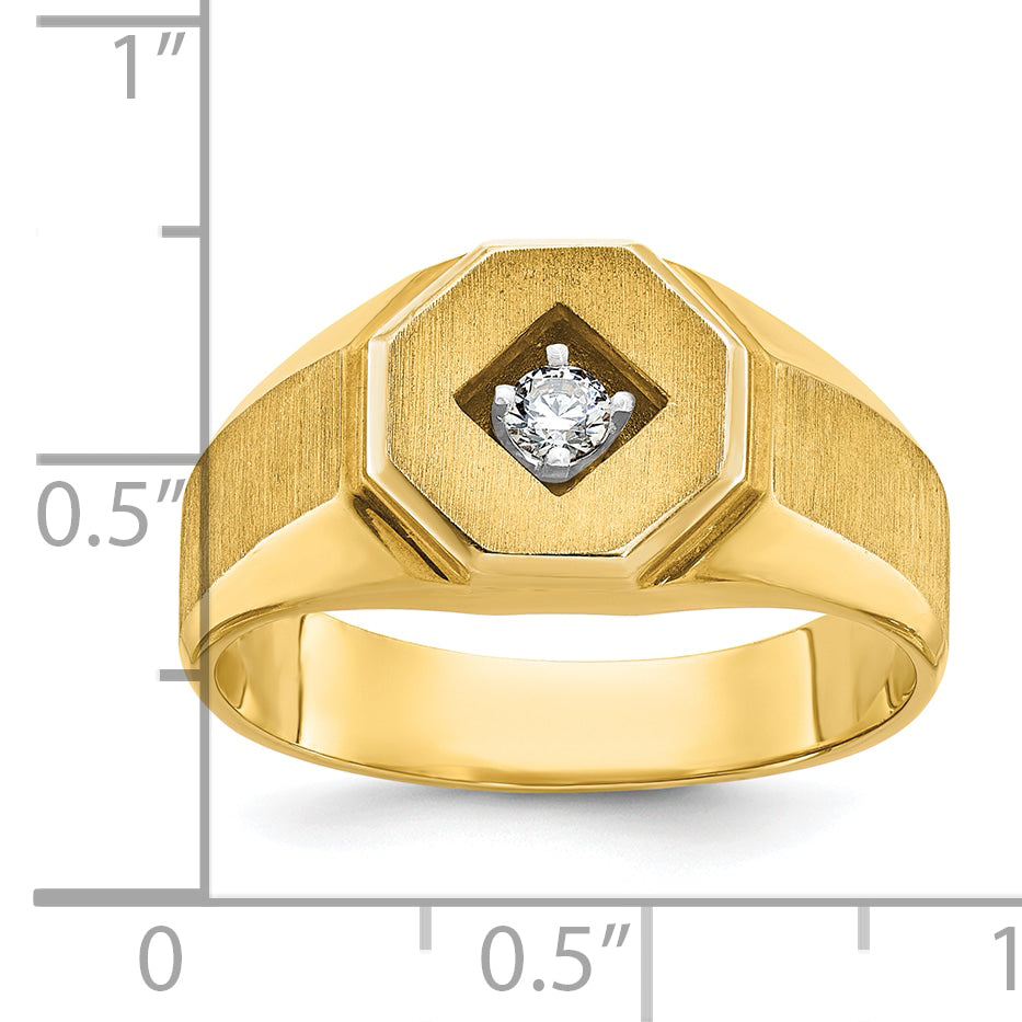 14k Yellow Gold Men's Polished and Satin 1/10 carat Diamond Complete Ring