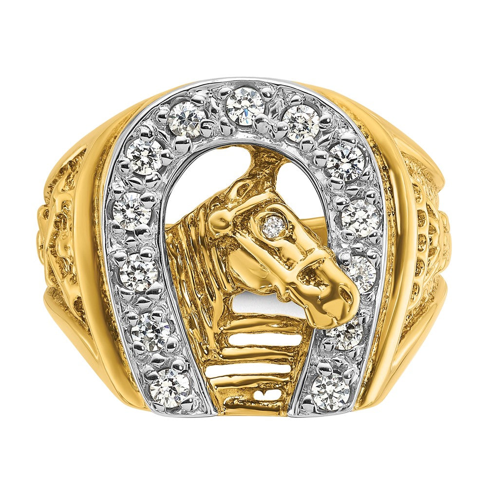 10K Two-Tone Ibgoodman Men'S Horse And Horseshoe Diamond Complete Ring