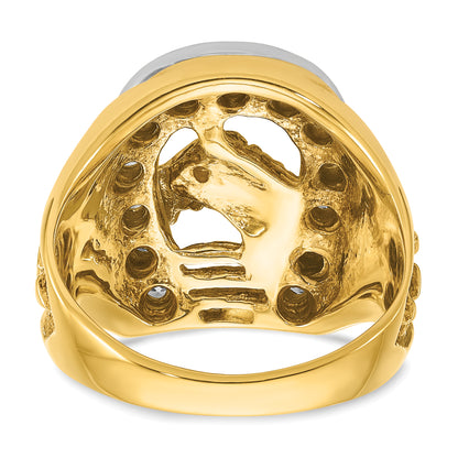 14k Two-tone Gold Men's Horse and Horseshoe 1/2 carat Diamond Complete Ring