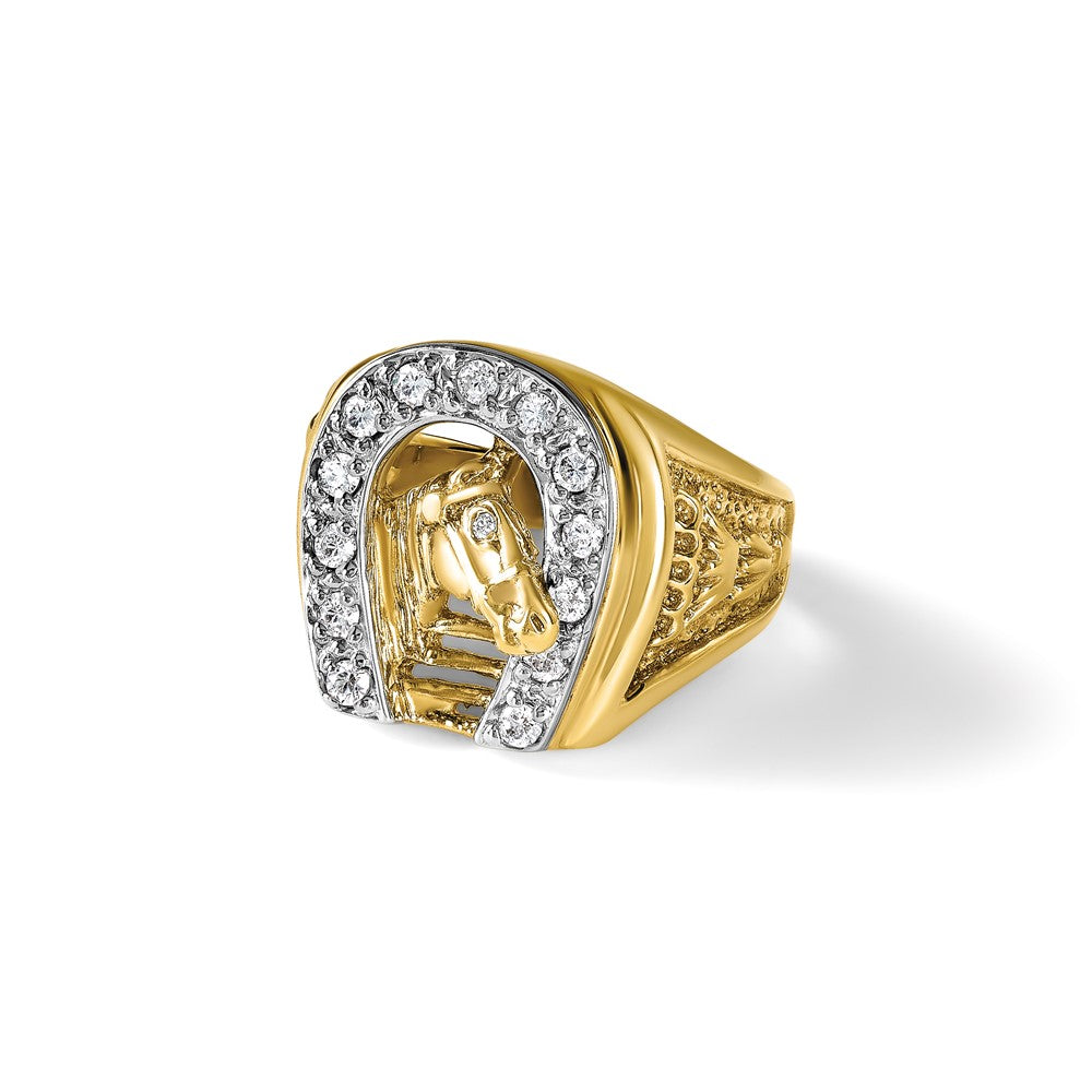 10K Two-Tone Ibgoodman Men'S Horse And Horseshoe Diamond Complete Ring