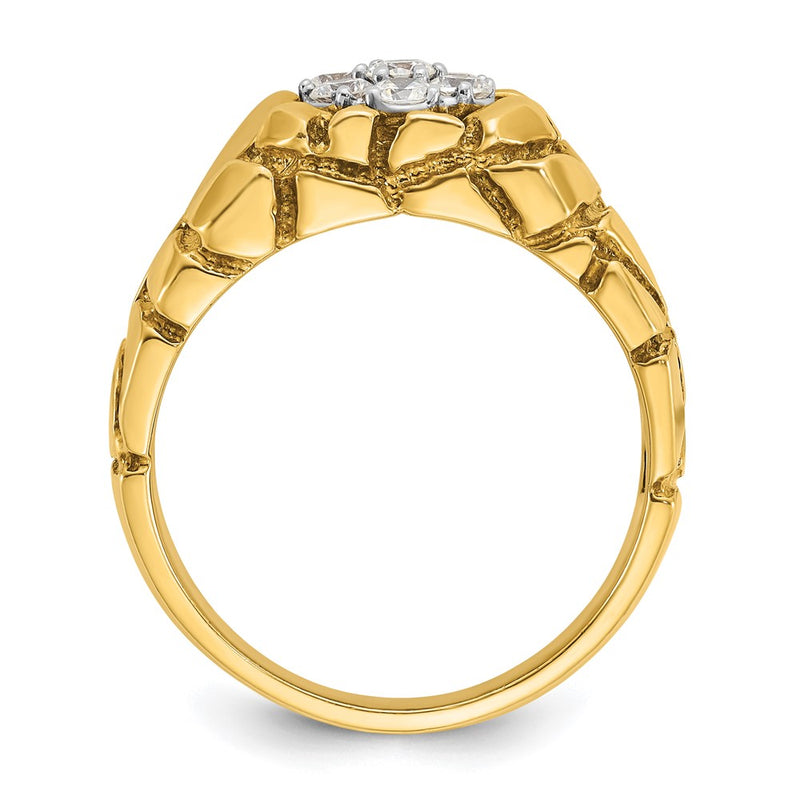 10K Two-Tone Ibgoodman Men'S Polished And Nugget Textured Round Cluster Ring Mounting
