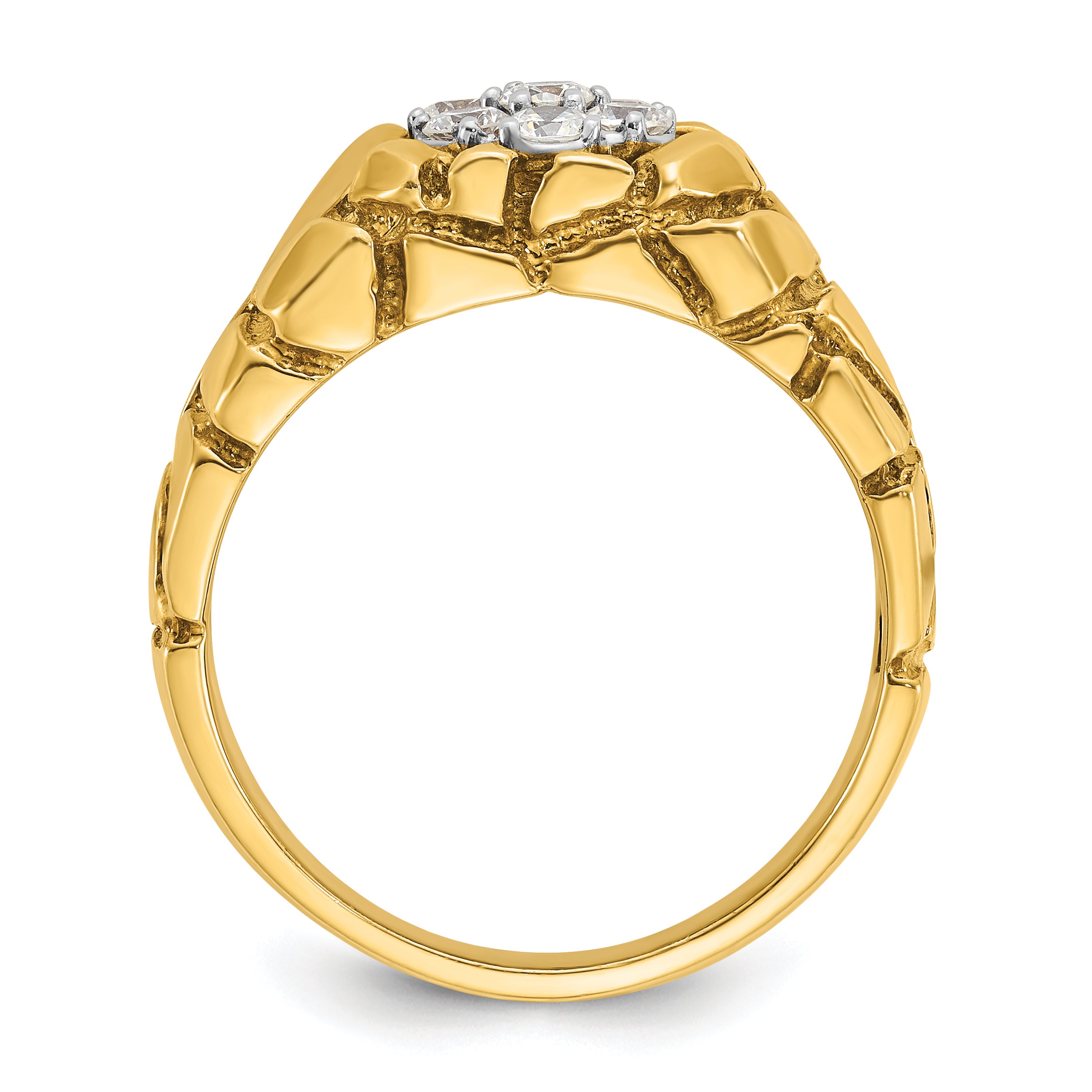 10K Two-Tone Ibgoodman Men'S Polished And Nugget Textured Round Cluster Ring Mounting