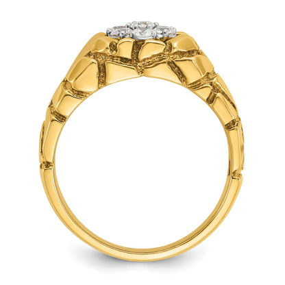 10K Two-Tone Ibgoodman Men'S Polished And Nugget Textured Round Cluster Ring Mounting