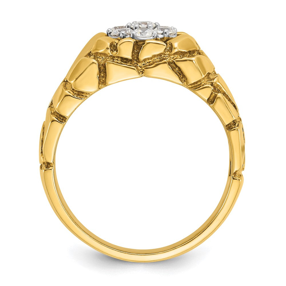10K Two-Tone Ibgoodman Men'S Polished And Nugget Textured Round 1/2 Carat A Quality Diamond Cluster Ring