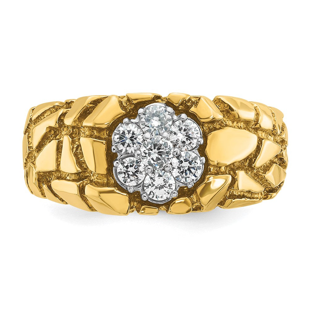 10K Two-Tone Ibgoodman Men'S Polished And Nugget Textured Round 1/2 Carat A Quality Diamond Cluster Ring