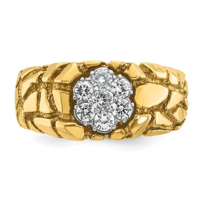 10K Two-Tone Ibgoodman Men'S Polished And Nugget Textured Round 1/2 Carat A Quality Diamond Cluster Ring