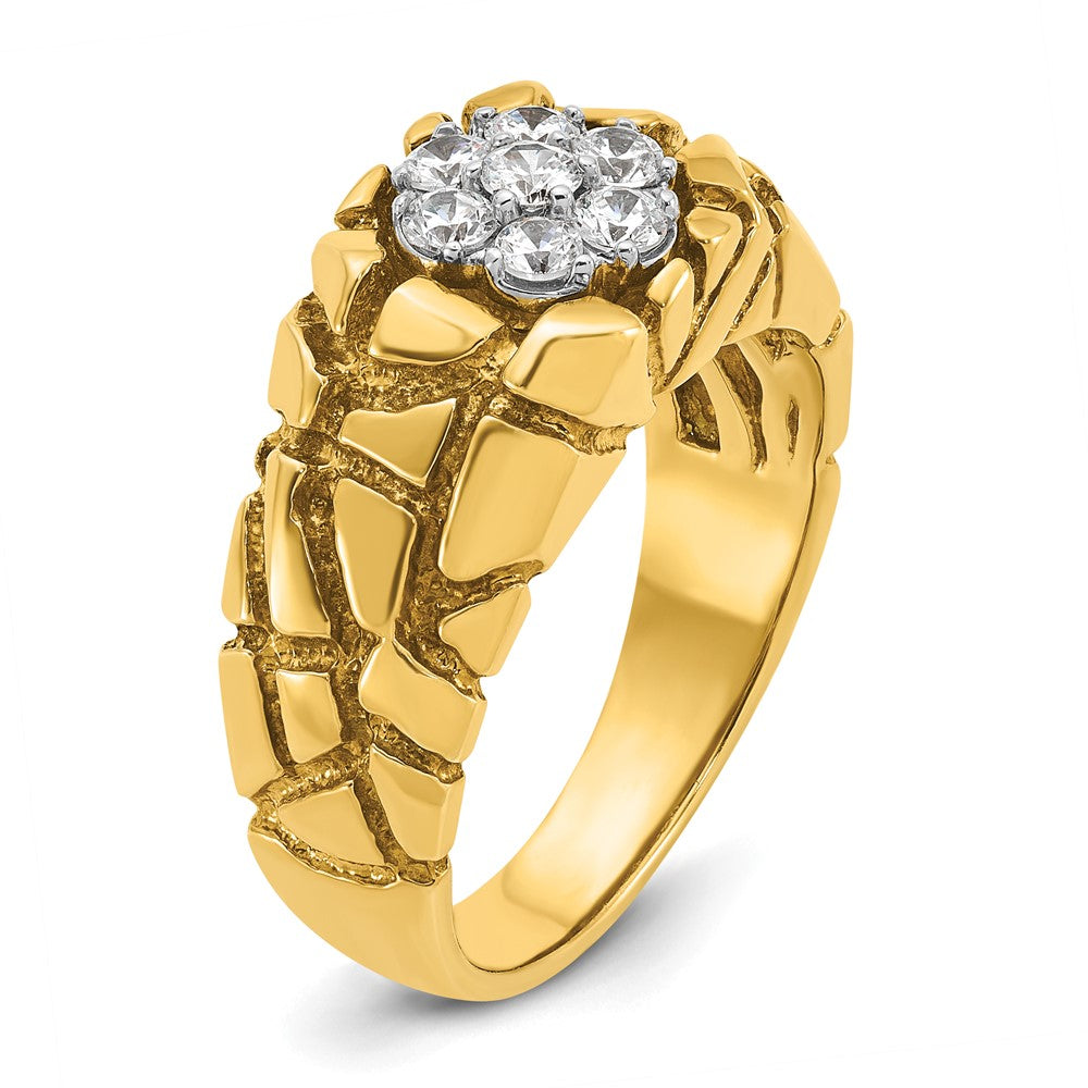 10K Two-Tone Ibgoodman Men'S Polished And Nugget Textured Round 1/2 Carat A Quality Diamond Cluster Ring