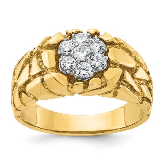 10K Two-Tone Ibgoodman Men'S Polished And Nugget Textured Round Cluster Ring Mounting