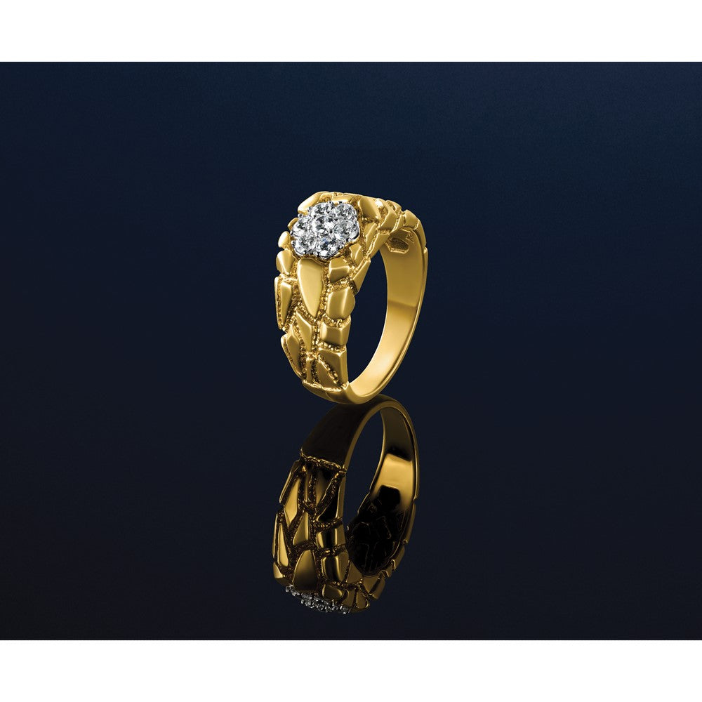 10K Two-Tone Ibgoodman Men'S Polished And Nugget Textured Round 1/2 Carat A Quality Diamond Cluster Ring