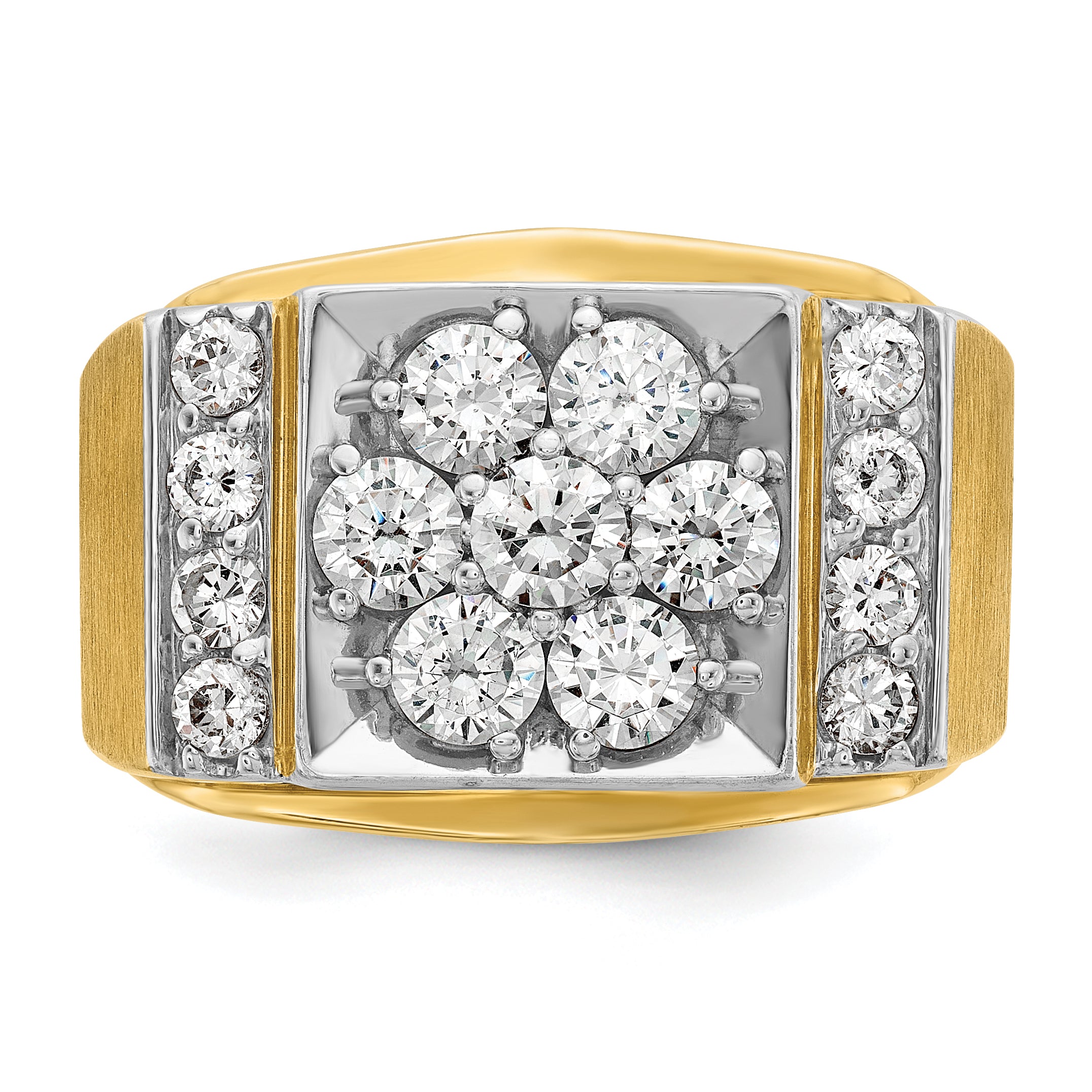 14k Two-tone Gold Men's Polished and Satin 2 carat Diamond Complete Ring