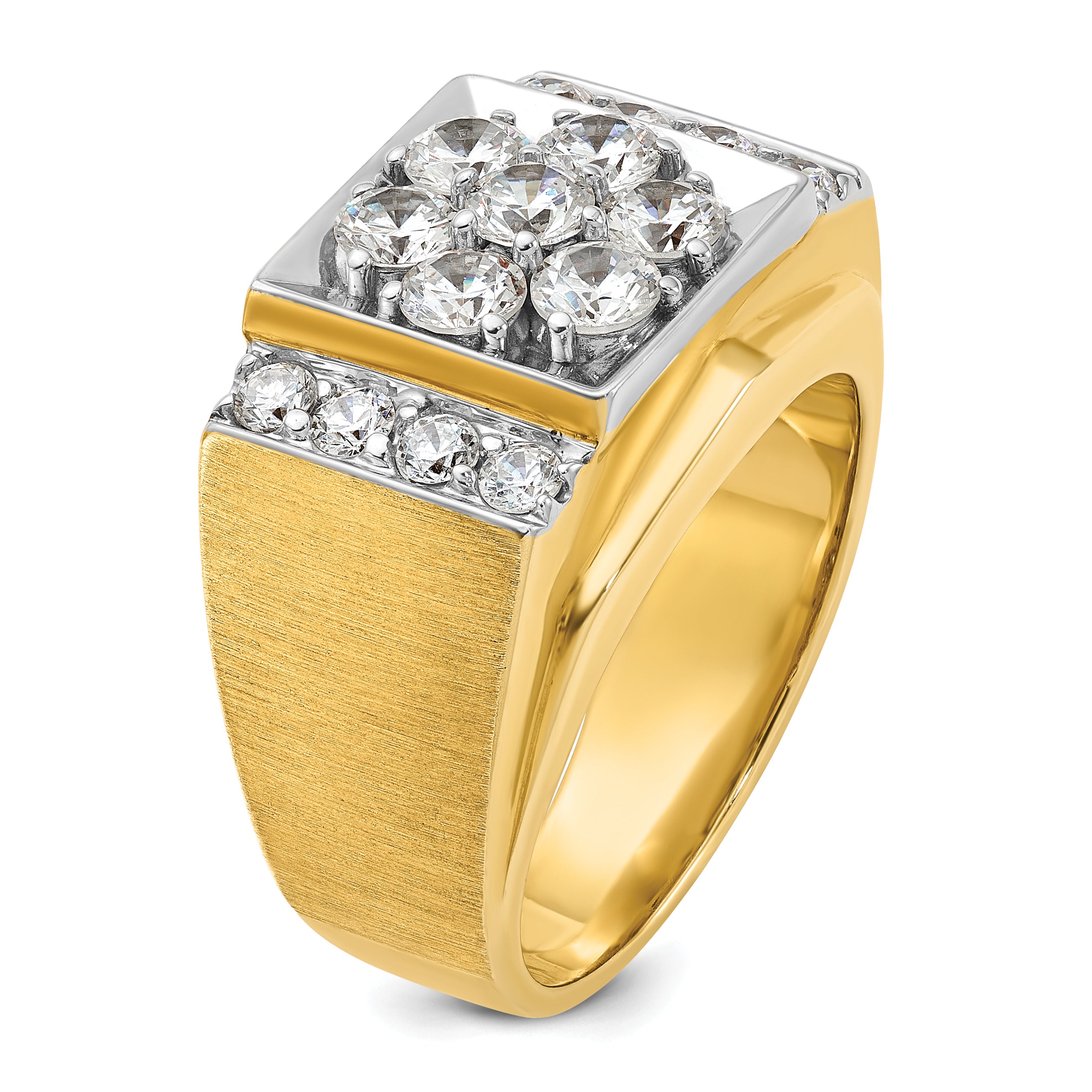 14k Two-tone Gold Men's Polished and Satin 2 carat Diamond Complete Ring