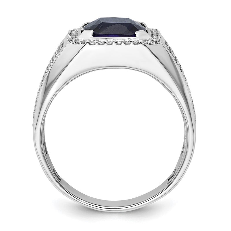 14k White Gold 7/8 Ct. Lab Grown Diamond VS/SI+ G+ and Created Blue Sapphire Men's Ring
