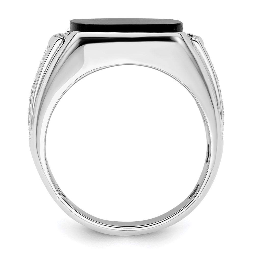 14k White Gold 5/8 Ct. Lab Grown Diamond VS/SI+ G+ and Onyx Complete Men's Ring