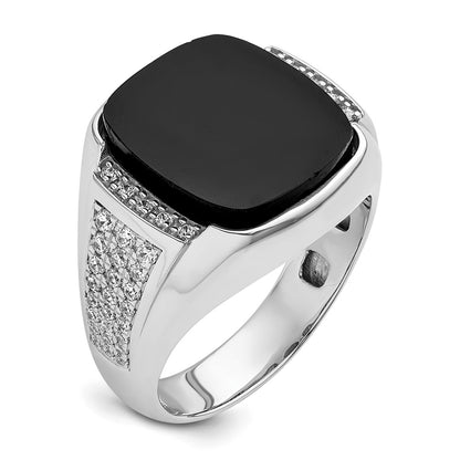 14k White Gold 5/8 Ct. Lab Grown Diamond VS/SI+ G+ and Onyx Complete Men's Ring