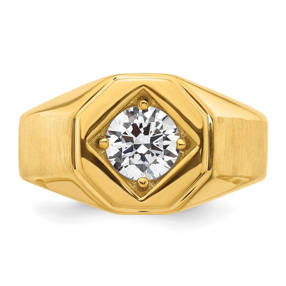 14k Yellow Gold  1 Ct. Lab Grown Diamond VS/SI+ G+ Complete Polished and Satin Men's Ring