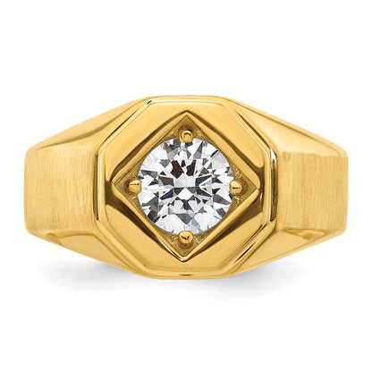 14k Yellow Gold  1 Ct. Lab Grown Diamond VS/SI+ G+ Complete Polished and Satin Men's Ring