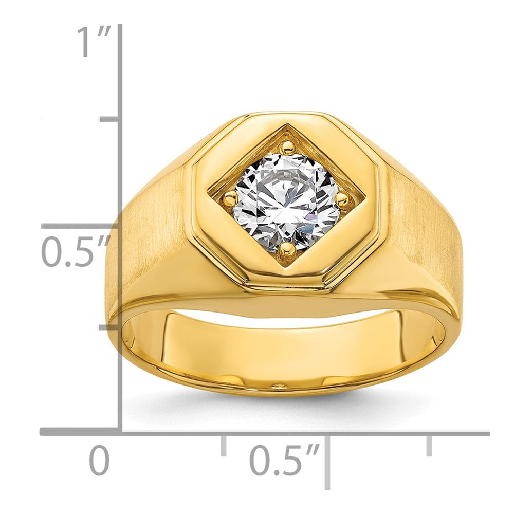 14k Yellow Gold  1 Ct. Lab Grown Diamond VS/SI+ G+ Complete Polished and Satin Men's Ring
