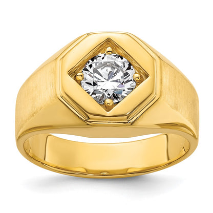 14k Yellow Gold  1 Ct. Lab Grown Diamond VS/SI+ G+ Complete Polished and Satin Men's Ring