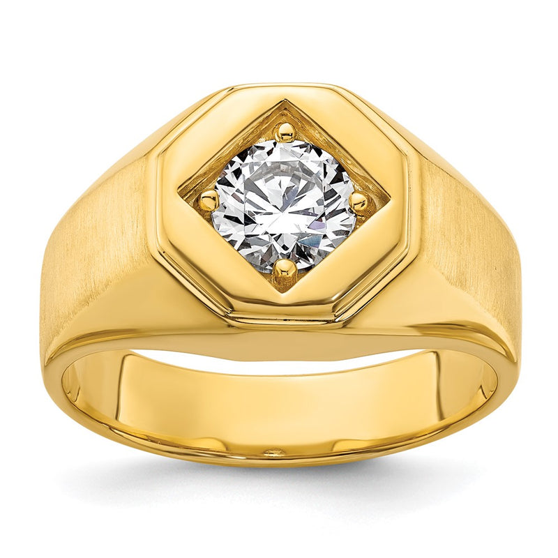 14k Yellow Gold  1 Ct. Lab Grown Diamond VS/SI+ G+ Complete Polished and Satin Men's Ring