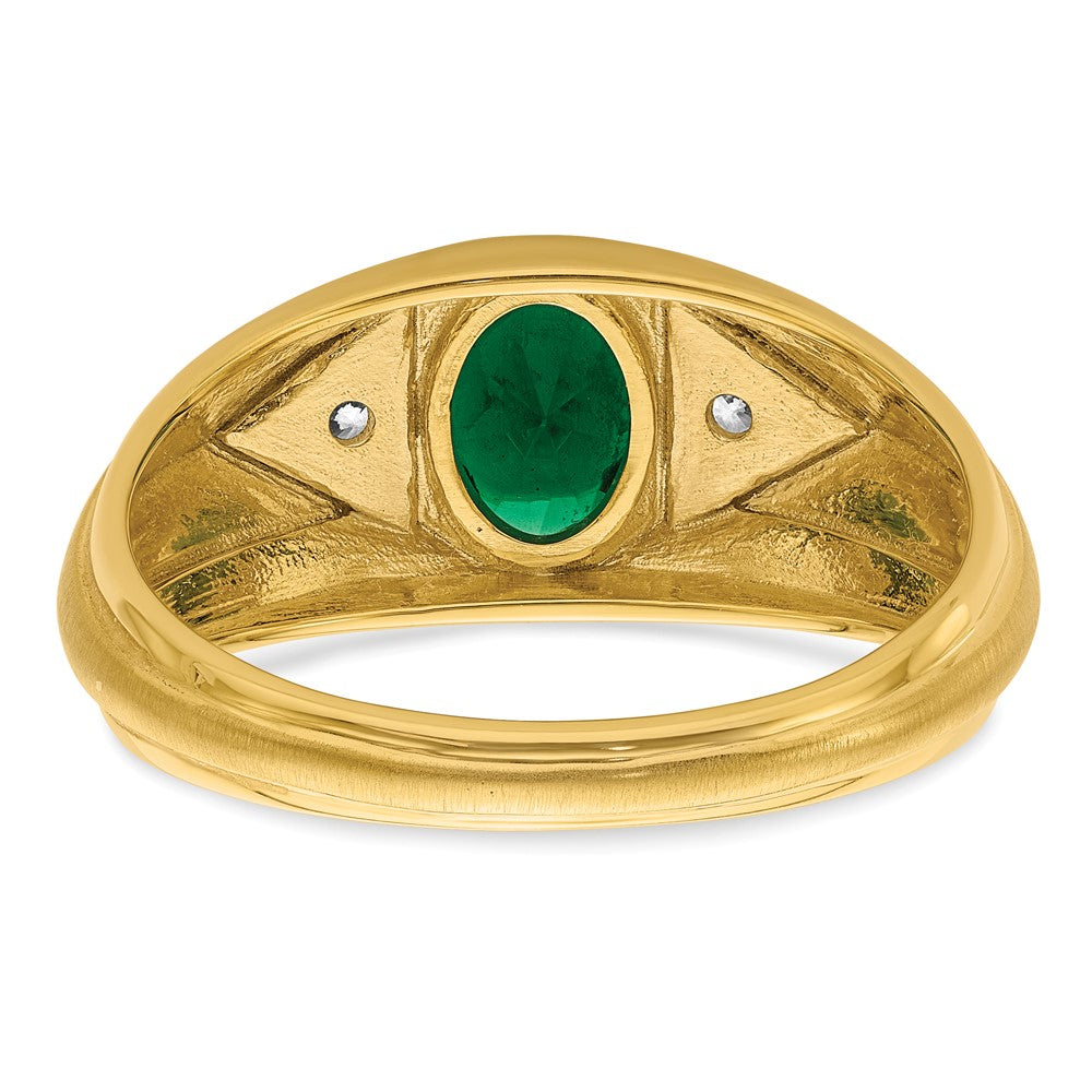 14k Yellow Gold 1/10 Ct. Lab Grown Diamond VS/SI+ G+ and Created Emerald Men's Ring