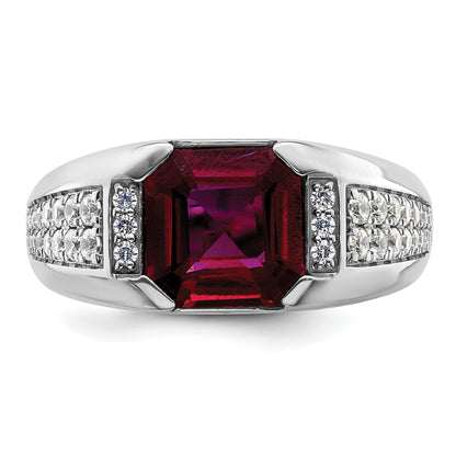 14k White Gold 5/8 Ct. Lab Grown Diamond VS/SI+ G+ and Created Ruby Men's Ring