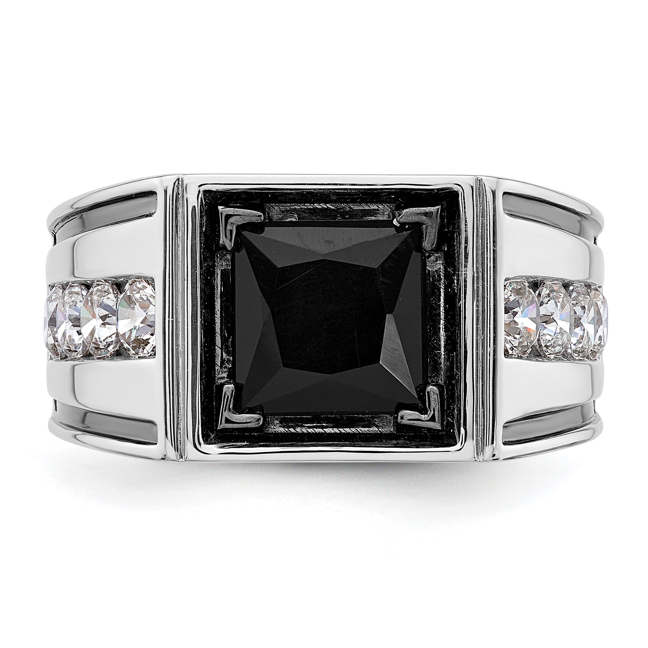 14k White Gold Black Rhodium 1 1/3 Ct. Lab Grown Diamond VS/SI+ G+ and Onyx Men's Ring