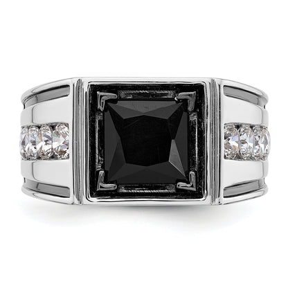 14k White Gold Black Rhodium 1 1/3 Ct. Lab Grown Diamond VS/SI+ G+ and Onyx Men's Ring