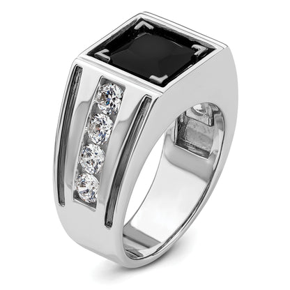 14k White Gold Black Rhodium 1 1/3 Ct. Lab Grown Diamond VS/SI+ G+ and Onyx Men's Ring