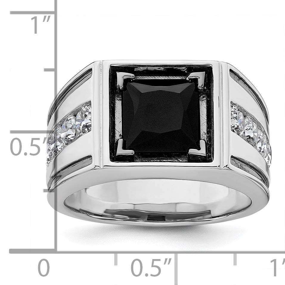 14k White Gold Black Rhodium 1 1/3 Ct. Lab Grown Diamond VS/SI+ G+ and Onyx Men's Ring