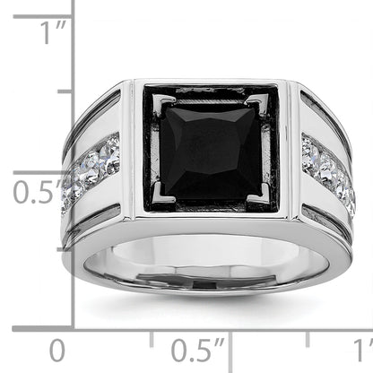 14k White Gold Black Rhodium 1 1/3 Ct. Lab Grown Diamond VS/SI+ G+ and Onyx Men's Ring