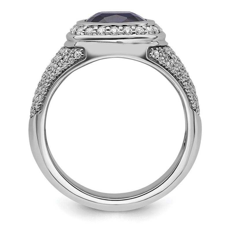 14k White Gold 1 Ct. Lab Grown Diamond VS/SI+ G+ and Created Blue Sapphire Men