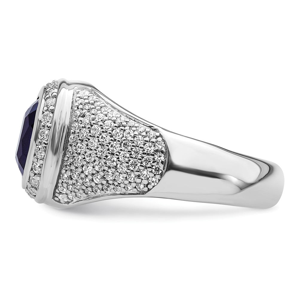 14k White Gold 1 Ct. Lab Grown Diamond VS/SI+ G+ and Created Blue Sapphire Men