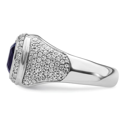 14k White Gold 1 Ct. Lab Grown Diamond VS/SI+ G+ and Created Blue Sapphire Men