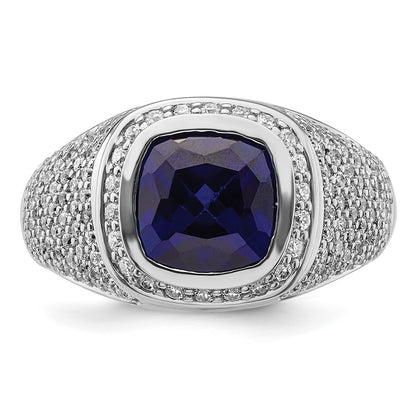 14k White Gold 1 Ct. Lab Grown Diamond VS/SI+ G+ and Created Blue Sapphire Men