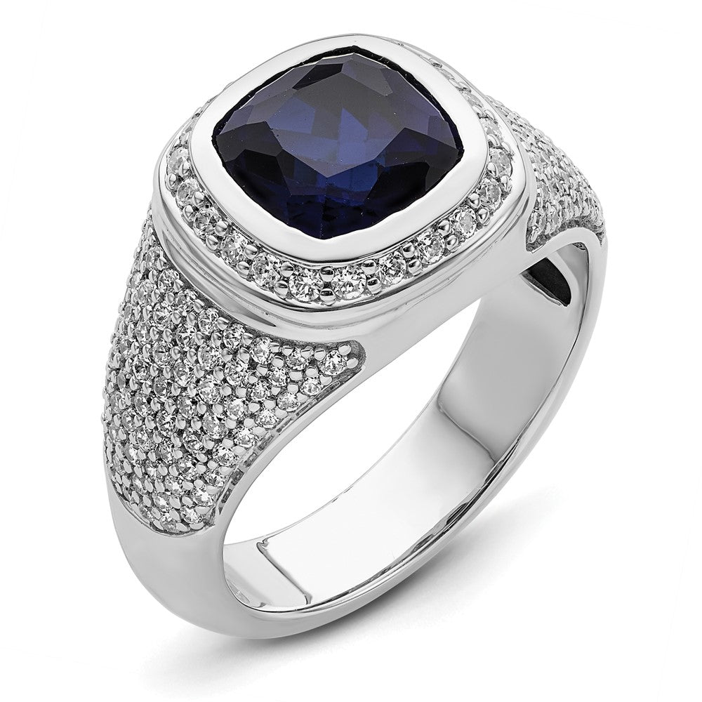 14k White Gold 1 Ct. Lab Grown Diamond VS/SI+ G+ and Created Blue Sapphire Men