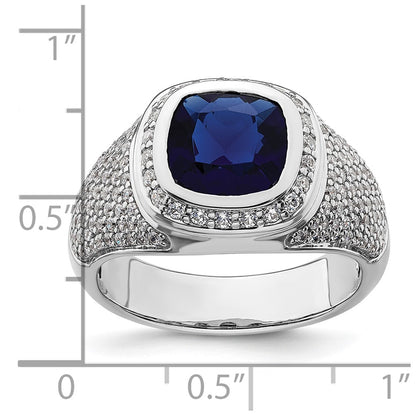 14k White Gold 1 Ct. Lab Grown Diamond VS/SI+ G+ and Created Blue Sapphire Men