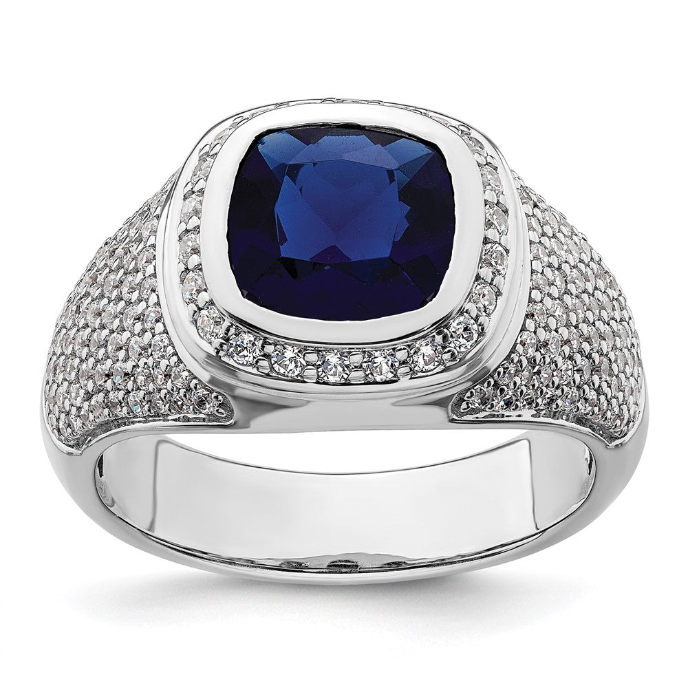 14k White Gold 1 Ct. Lab Grown Diamond VS/SI+ G+ and Created Blue Sapphire Men