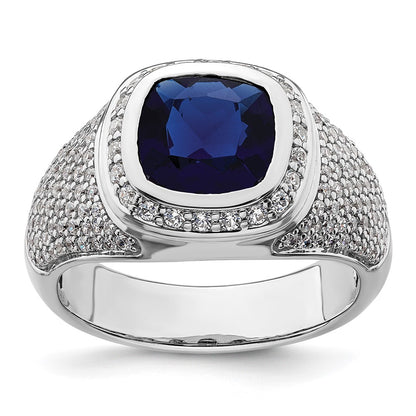 14k White Gold 1 Ct. Lab Grown Diamond VS/SI+ G+ and Created Blue Sapphire Men