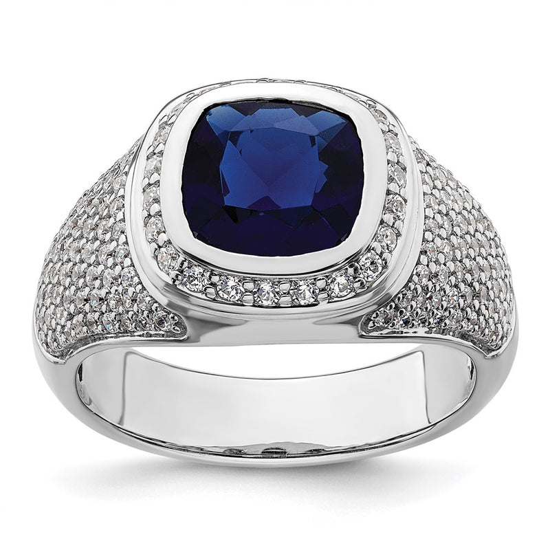14k White Gold 1 Ct. Lab Grown Diamond VS/SI+ G+ and Created Blue Sapphire Men
