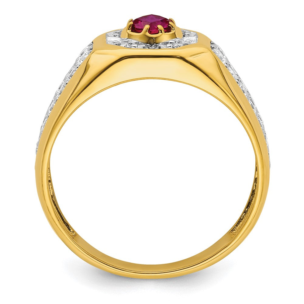 14k Yellow Gold 5/8 ct Lab Grown Dia VS/SI+ G+ & Cr Ruby Complete Men's Ring