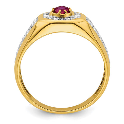 14k Yellow Gold 5/8 ct Lab Grown Dia VS/SI+ G+ & Cr Ruby Complete Men's Ring
