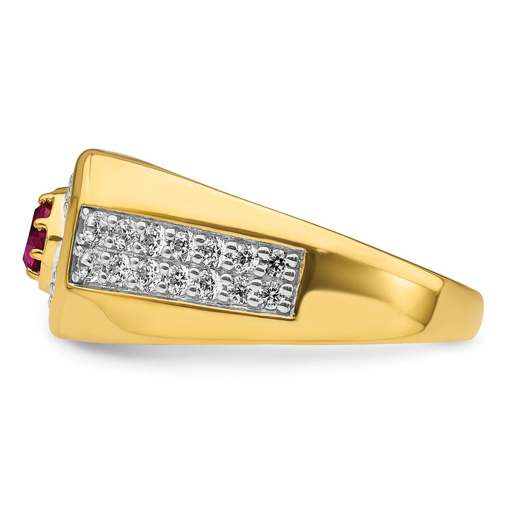 14k Yellow Gold 5/8 ct Lab Grown Dia VS/SI+ G+ & Cr Ruby Complete Men's Ring