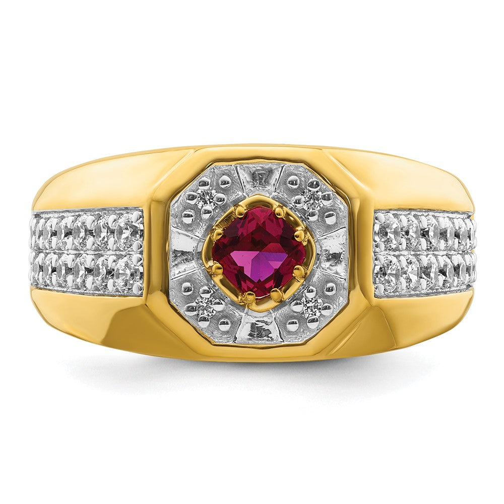 14k Yellow Gold 5/8 ct Lab Grown Dia VS/SI+ G+ & Cr Ruby Complete Men's Ring