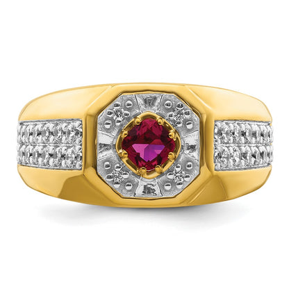 14k Yellow Gold 5/8 ct Lab Grown Dia VS/SI+ G+ & Cr Ruby Complete Men's Ring